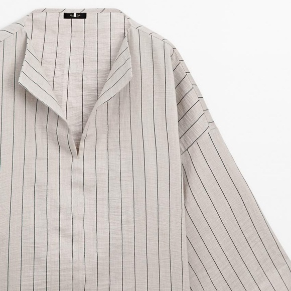 MASSIMO DUTTI NWOT Contrast Striped Linen Blend Shirt - Picture 6 of 13